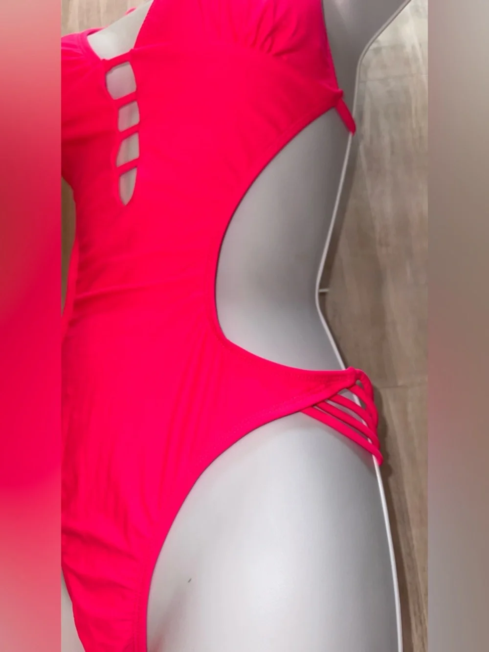 Neon Pink Y2K One-Piece Swimsuit with Side Cut-Outs - size Large - Picture 11 of 12